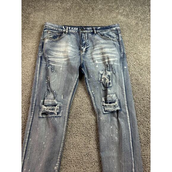 Waimea Jeans Mens 38 Blue Gray Skinny Fit Distressed Denim Splatter 38x30* - Picture 3 of 12